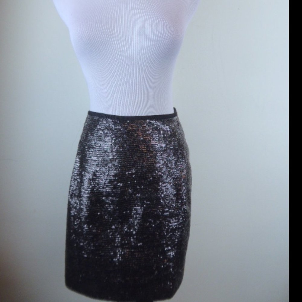 J CREW BLACK silver mini sequin skirt 12